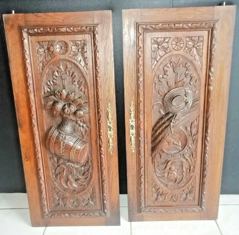 28" Pair French Antique Architectural Peasant Pillar Panel Door Solid Oak Cover