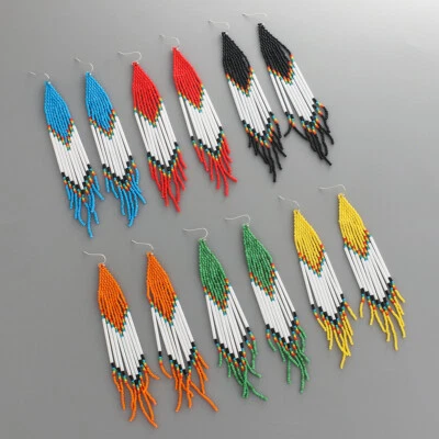 Pendientes BOHO Semillas Cuentas Flecos Borla Bohemio Cuelga Gota Hechos a Mano Joyería Foto 1 de 4