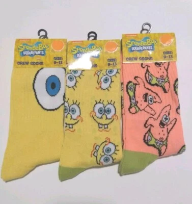 Bob Esponja Pantalones Cuadrados Novedad Calcetines Crew Talla 9-13 3 Pares Foto 1 de 4