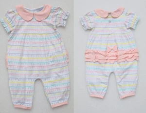 ISHTEX BABY GIRL'S TULIP ROMPER SHORT SLEEVE LONG LEG PINK/PASTEL RUFFLE BUTT - Picture 1 of 8