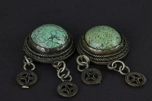 Antique a pair of Himalayan Tibet Nepal Turquoise Over 500 Years Old - Picture 1 of 12