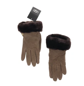 Ugg L54703 Womens Brown Leather Shearling Cuff Wool Lining Gloves Size M - Picture 1 of 3