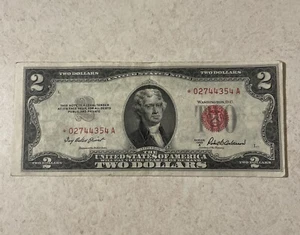 1953A 2 DOLLAR BILL RED SEAL STAR NOTE LUCKY LOW SERIES NUMBER *02744354 A - Picture 1 of 13