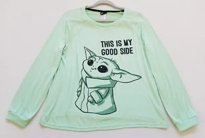 Star Wars T Shirt Womens Large L Green Black Baby Yoda Long Sleeve Sleepwear Tee - Picture 1 of 10