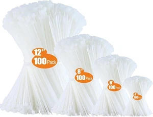 Zip Ties Assorted Sizes 400 Pack 12+8+6+4 Inch(400pack), White  - Picture 1 of 7