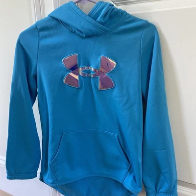 Under Armour Hoodie Sweatshirt Size YLG Blue Long Sleeve Pouch - Image 1 of 4