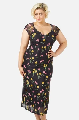 Princess Highway Dress Womens Size 16 Floral Mesh Midi Short Sleeve 90s  - image 1 of 4