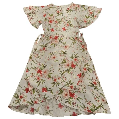 Vestido Flamingo Wrap Around S vermelho floral manga flutter - Imagem 1 de 4