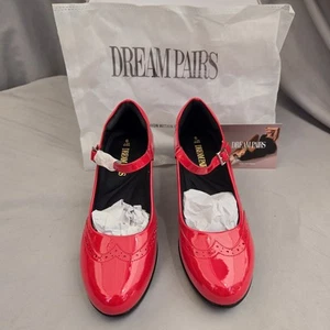 Dream Pairs Oxford Mary Janes Mujer 9 Rojo Brillante Hebilla Correa Vestido Tacones Bloque - Imagen 1 de 24