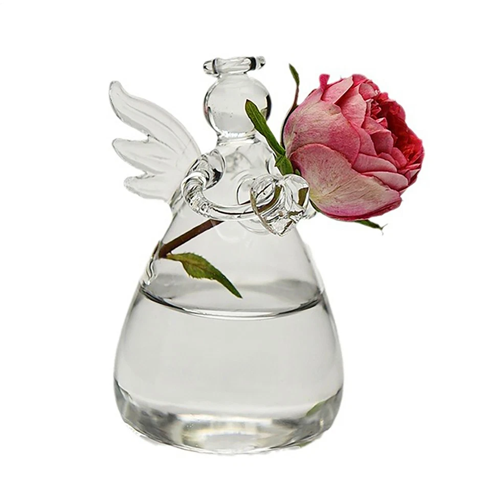 Jarrón de vidrio transparente con flores de ángel de la guarda jarrones con flores adornos de boda Foto 1 de 4