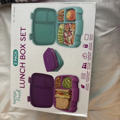 Juego de lonchera Bentgo Fresh - paquete de 2 púrpura y verde nuevo para niños/niñas/niños Foto 1 de 4