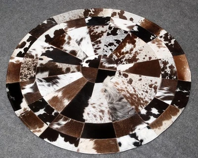 Cowhide Round Patchwork Carpet Handmade Cowhide Carpet  (36"x36")Home Décor 58 - Image 1 of 4