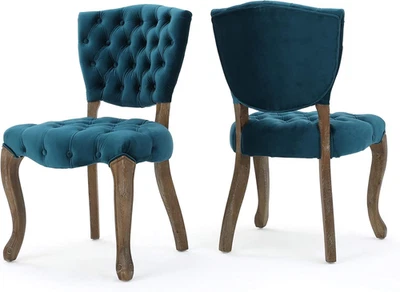 Bates Tufted Velvet Fabric Dining Chairs, 2-Pcs Set, Dark Teal - Image 1 of 4