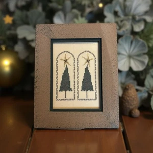 Framed Cross-Stitch Christmas Trees & Stars — Primitive Folk Style — 8″×10″  Pri - Picture 1 of 7