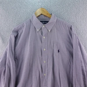 Vintage Ralph Lauren Mens Size 17 Burgundy Plaid Long Sleeve Shirt Classic Fit - Picture 1 of 7
