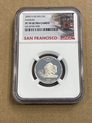 2005 S Silver Proof Kansas Quarter NGC PF 70 Ultra Cameo Trolley - Image 1 of 2
