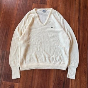 Vintage 90s IZOD LACOSTE V-Neck Cream Sweater Mens XL - Picture 1 of 8