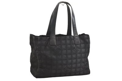 Authentic CHANEL New Travel Line Shoulder Tote Bag Nylon Black Junk 3450N - Image 1 of 4