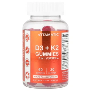 D3 + K2 Gummies, Natural Raspberry, 60 Gummies - Picture 1 of 2