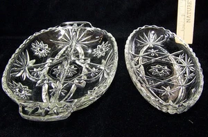 Menge von zwei Pressglas Relish Geschirr eines mit Griffen & zwei Fächern - Bild 1 von 4