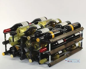 Doppel Tiefe 30 Flasche Dunkle Eiche Buntglas Holz und Metall Weinregal Bereit - Bild 1 von 2