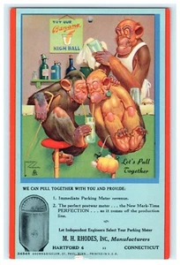 M.H. Rhodes Hartford CT Connecticut Parkuhren Awson Wood Monkey Comical - Bild 1 von 2