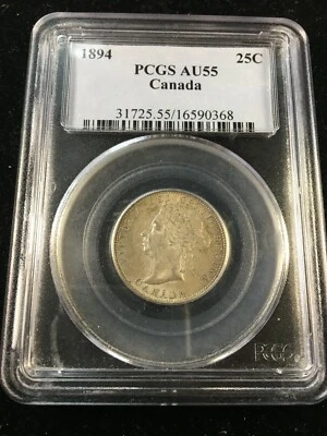 1894   PCGS Graded Canadian, 25 Cent, **AU-55** Cert# 0368 - Image 1 of 4
