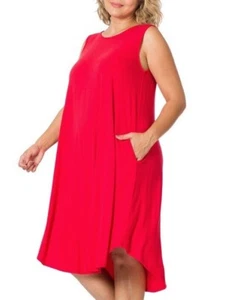 Zenana Dress Womens Plus Size Sleeveless Shift Pockets Below Knee Red 1X 2X 3X - Picture 1 of 1