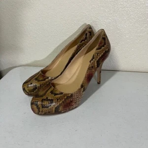Longchamp Heels Womens 40 9 Snakeskin Pumps Tan Brown Shoes - Picture 1 of 9