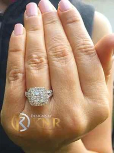 14k White Gold Cushion Cut Diamond Engagement Ring Halo Bridal Natural 1.90ctw - Picture 1 of 10