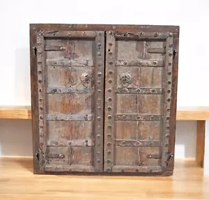 Antique Wooden Wall Décor Big Heavy Window Panel With Frame Fine Metal Fitted - Picture 1 of 6