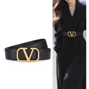 Leather Belt Black Golden Letter Versatile Coats Suits Jeans Business Casual - Picture 1 of 6