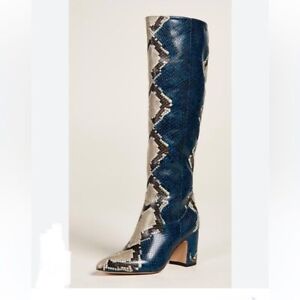 Sam Edelman Women Blue Hai Snakeskin Knee High Boot size 8M EU38 NWOB