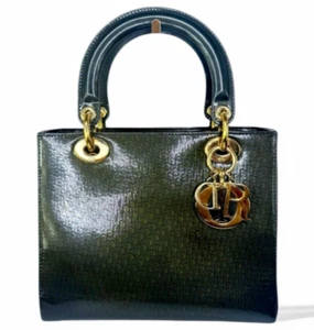 DIOR Olive Green Monogram Patent Leather Lady Dior Bag - Picture 1 of 15