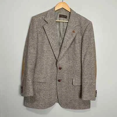 Blazer vintage Lanvin Paris luxo 100% pura lã escocesa tweed couro destaque  - Imagem 1 de 4