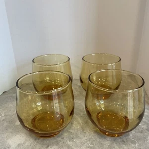 Vintage Libbey Glass Tempo Amber/Gold 3.5”tall Old Fashioned Glasses - Set of 4 - Picture 1 of 3