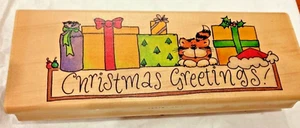 Stamp It Wooden Stamp - Christmas Greetings - Kitty's Christmas 2629E - Picture 1 of 3