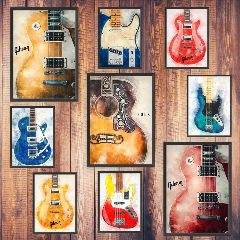Music Guitar Poster Classic Retro Rock Vintage Wall Art Print Picture A4 A3 - Image 1 of 1