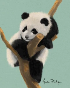 ACEO ATC Art Card Acrylic Gauche Painting Print Signed Panda Bear Animals - Picture 1 of 2