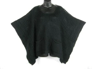 Bcbg Maxazaria Womens Sweater Poncho Black Small Med Open Knit Crochet Loose - Picture 1 of 8