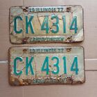Pair 1977 Illinois License Plates   Ck 4314 Green On Off White Land Of Linco