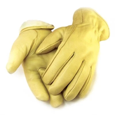 Men's Real Deerskin Leather Gloves, Tan/Yellow, Thinsulate Lined, M - Image 1 of 4