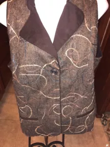 Coldwater Creek kragenlose braune Tweed ärmellose Weste hellbraun & blaue Fäden Gr. 16 - Bild 1 von 9