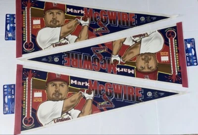 LOTE DE 3 1998 Mark McGwire Cardenales de San Luis Banderín Record Breaking Wincraft MLB Foto 1 de 4