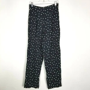 Hillard & Hanson Womens Pull On Pants Size M Black High Waist Hearts Floral - Picture 1 of 6