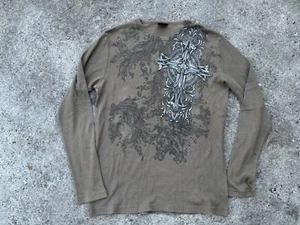 MMA Elite Tshirt Men's XLarge Brown Thermal Y2k Grunge Sport Metal Wings Cross - Picture 1 of 5