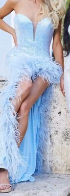 Jovani - Strapless Feathered High Slit Gown. Prom Dress Formal Dress - Image 1 of 4