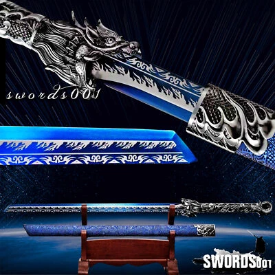 Noble Blue Handmade Dragon Sword Straight Carbon Steel Blade Chinese Tang Dao - Image 1 of 4