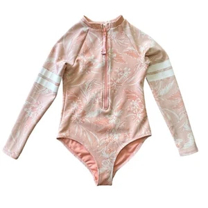 PIPING HOT AUSTRALIA Floral Rash Guard Swimsuit Girls 10 Pink Long Sleeve Swim - Picture 1 of 9