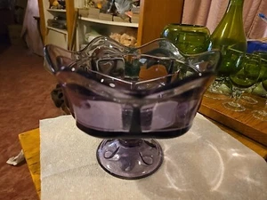 Viking Glass Epic Amethyst Purple Footed 3 Part Candy Dish Mid Century Modern - Picture 1 of 8